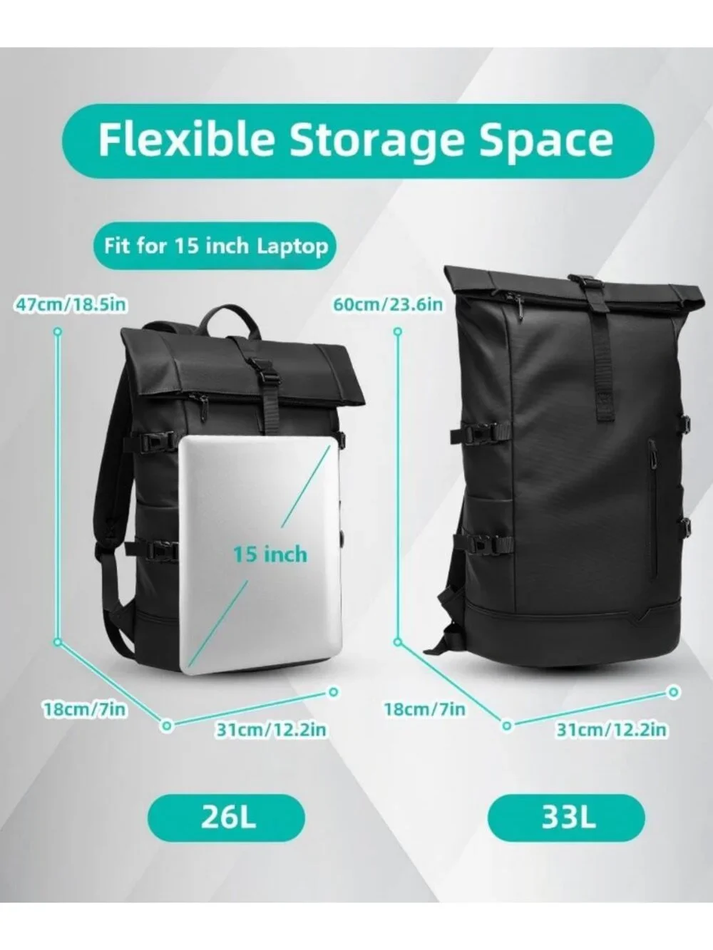 Waterproof Rolltop Backpack 33L for Work, School, Travel & Outdoor